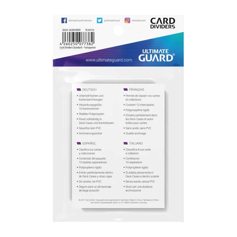 Ultimate Guard Card Dividers Standard Size Transparent (10)