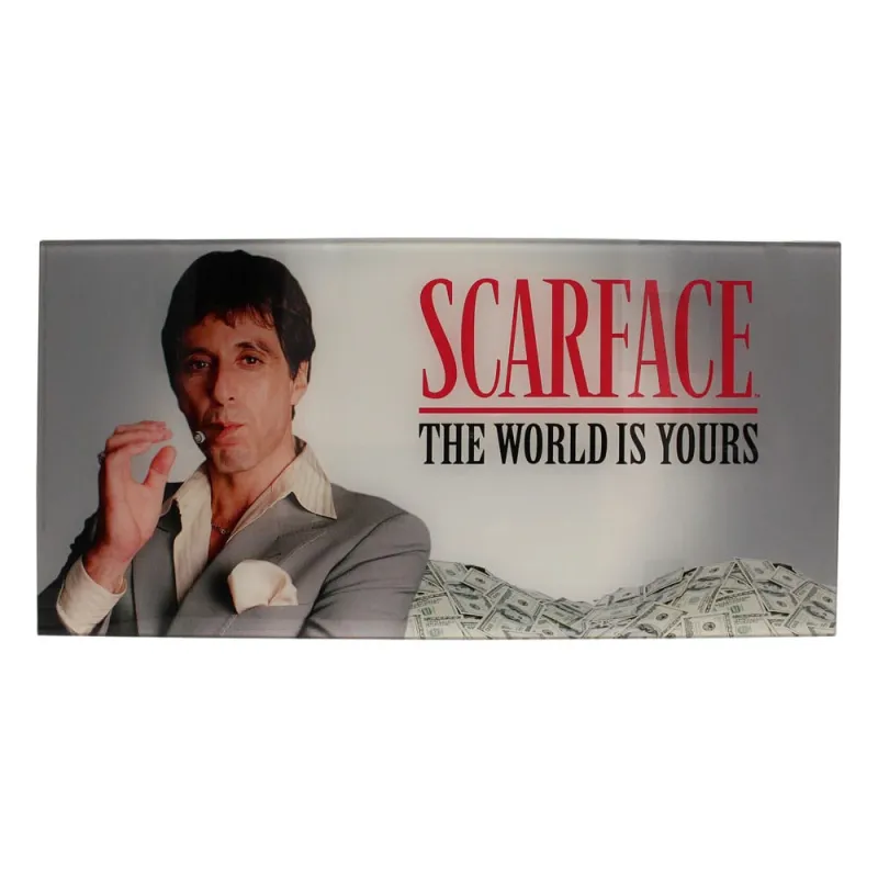 Scarface Glass Poster The World Is Yours (Grey Background) 60 x 30 cm